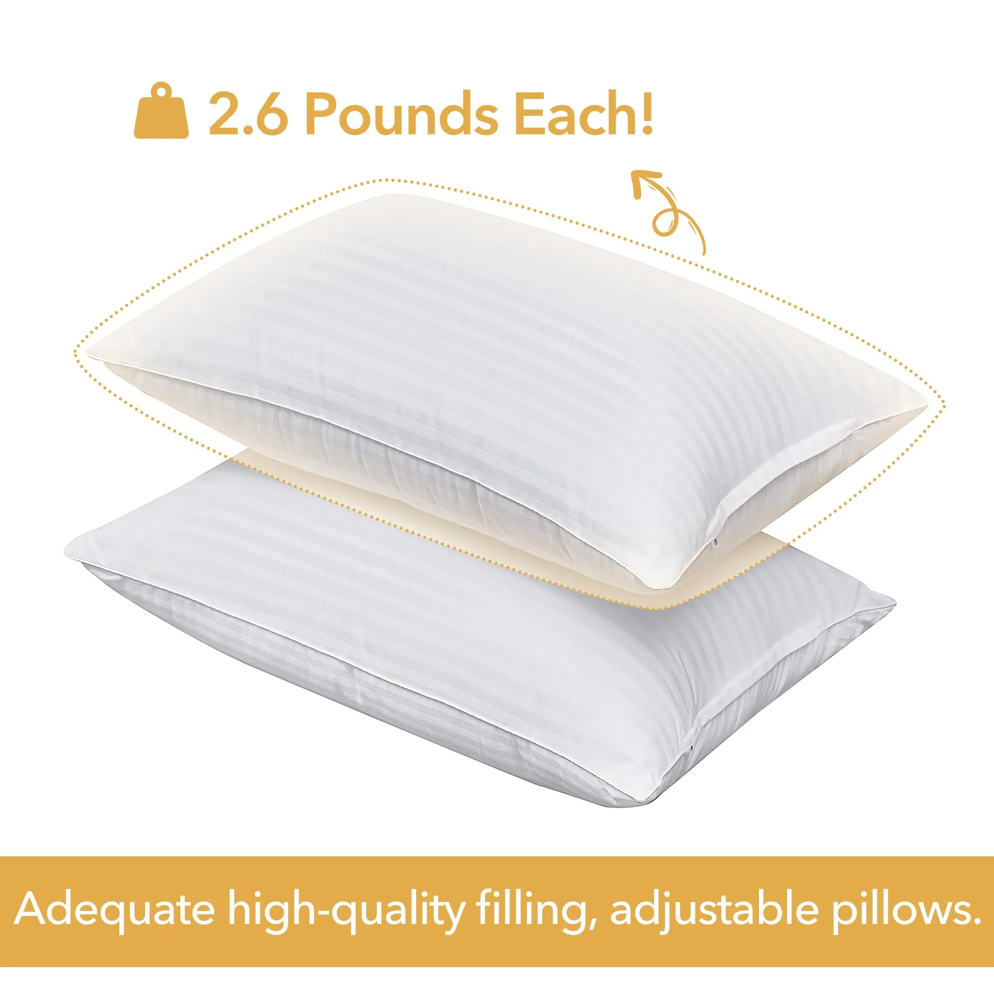Premium Adjustable Striped Bed Pillows Queen Size Alternative Pillows