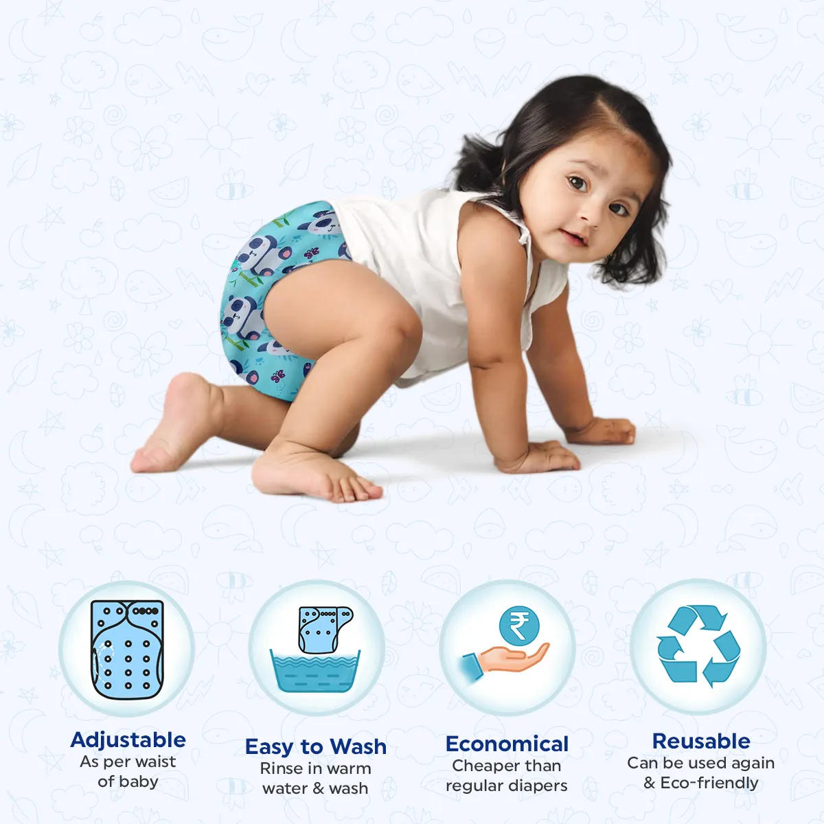Reusable Cloth Diaper with Insert for Babies 0-3 Years
