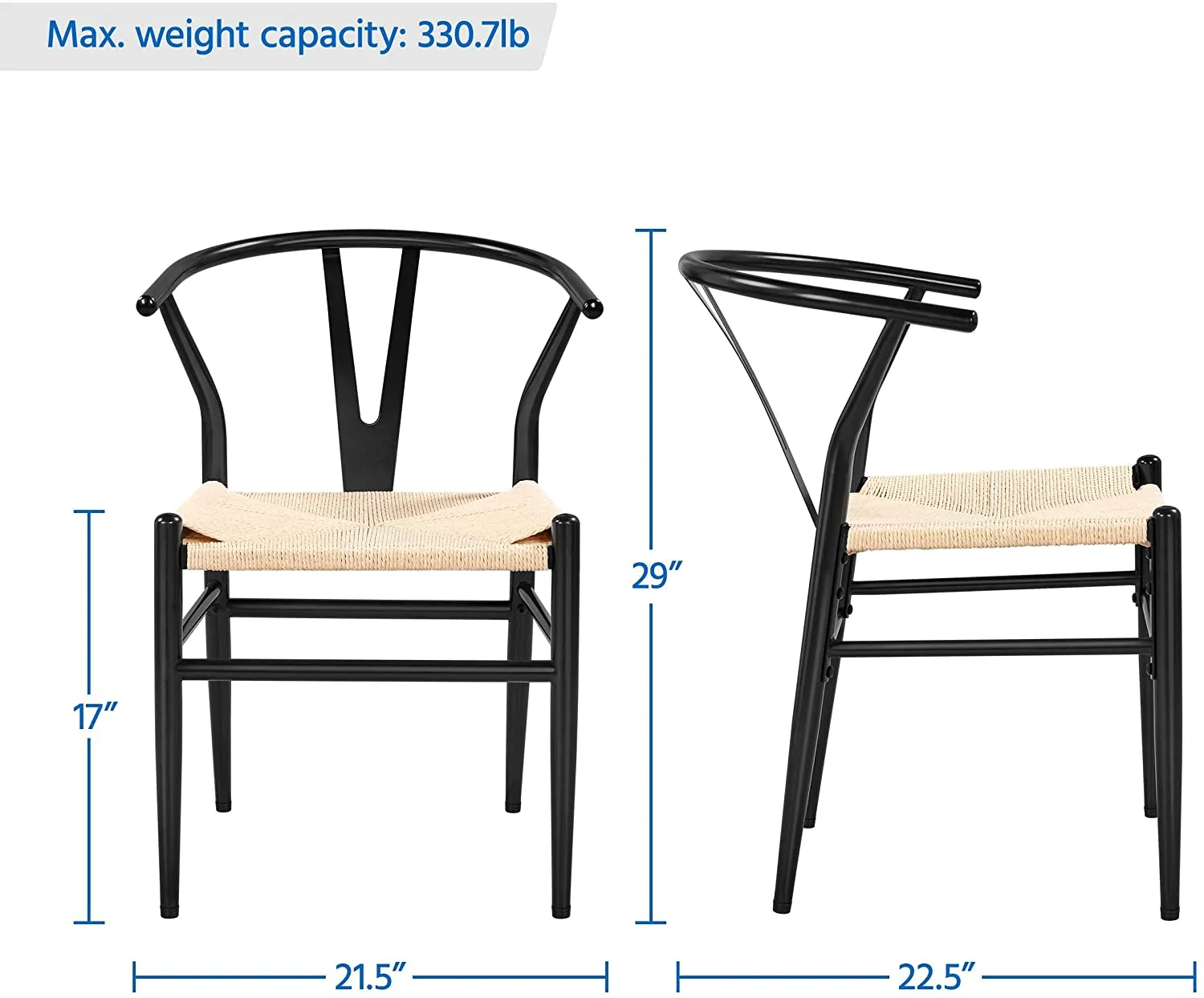 Set of 2 Weave Arm Chair Mid-Century Metal Dining Chair Y-Shaped