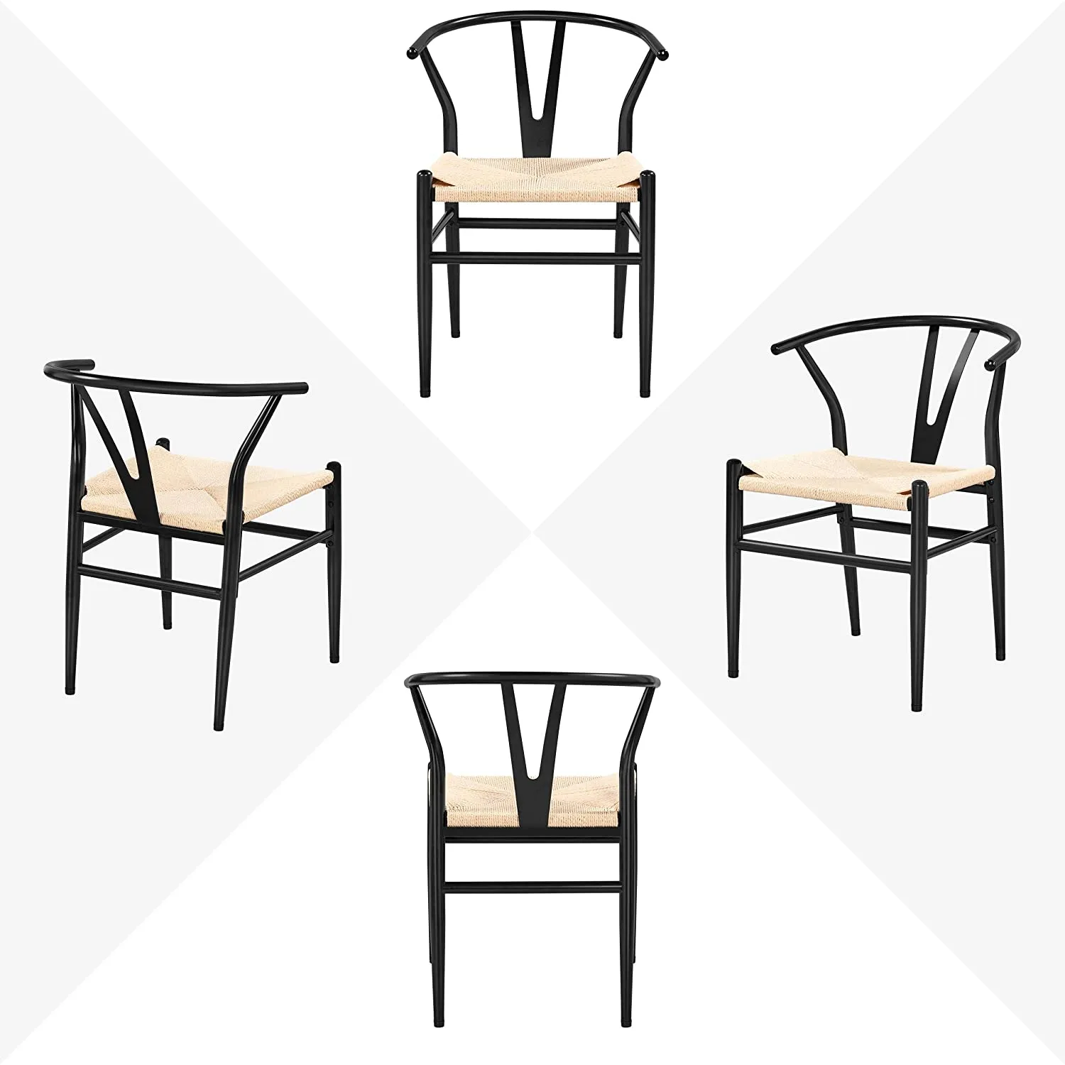 Set of 2 Weave Arm Chair Mid-Century Metal Dining Chair Y-Shaped