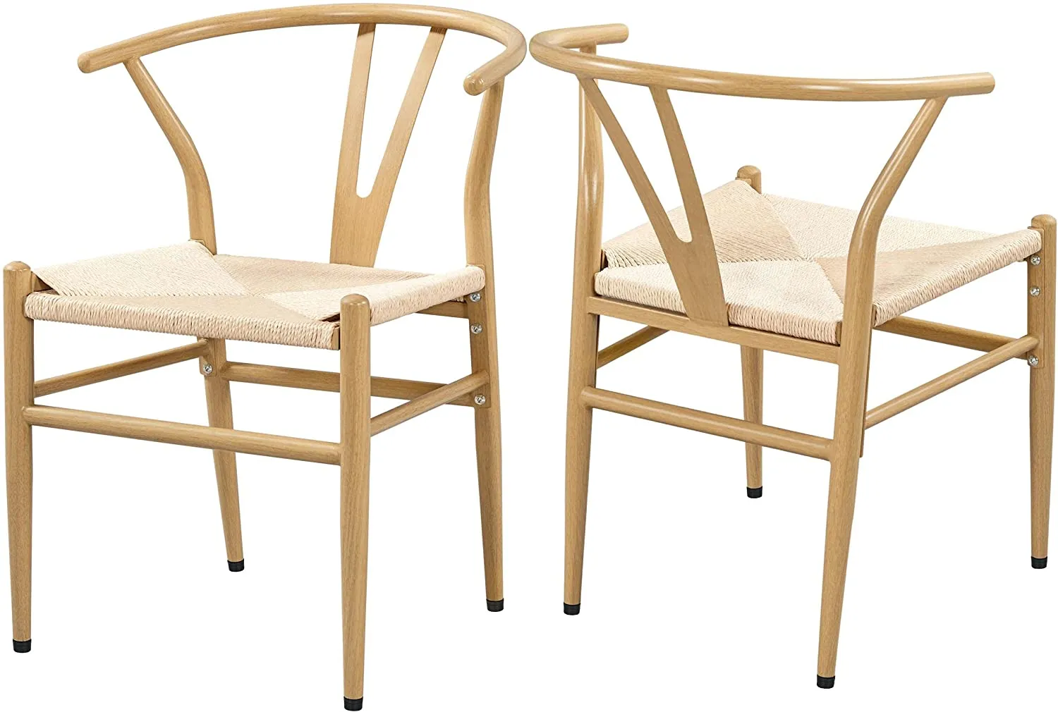 Set of 2 Weave Arm Chair Mid-Century Metal Dining Chair Y-Shaped