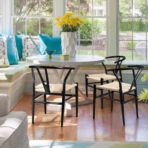 Set of 2 Weave Arm Chair Mid-Century Metal Dining Chair Y-Shaped