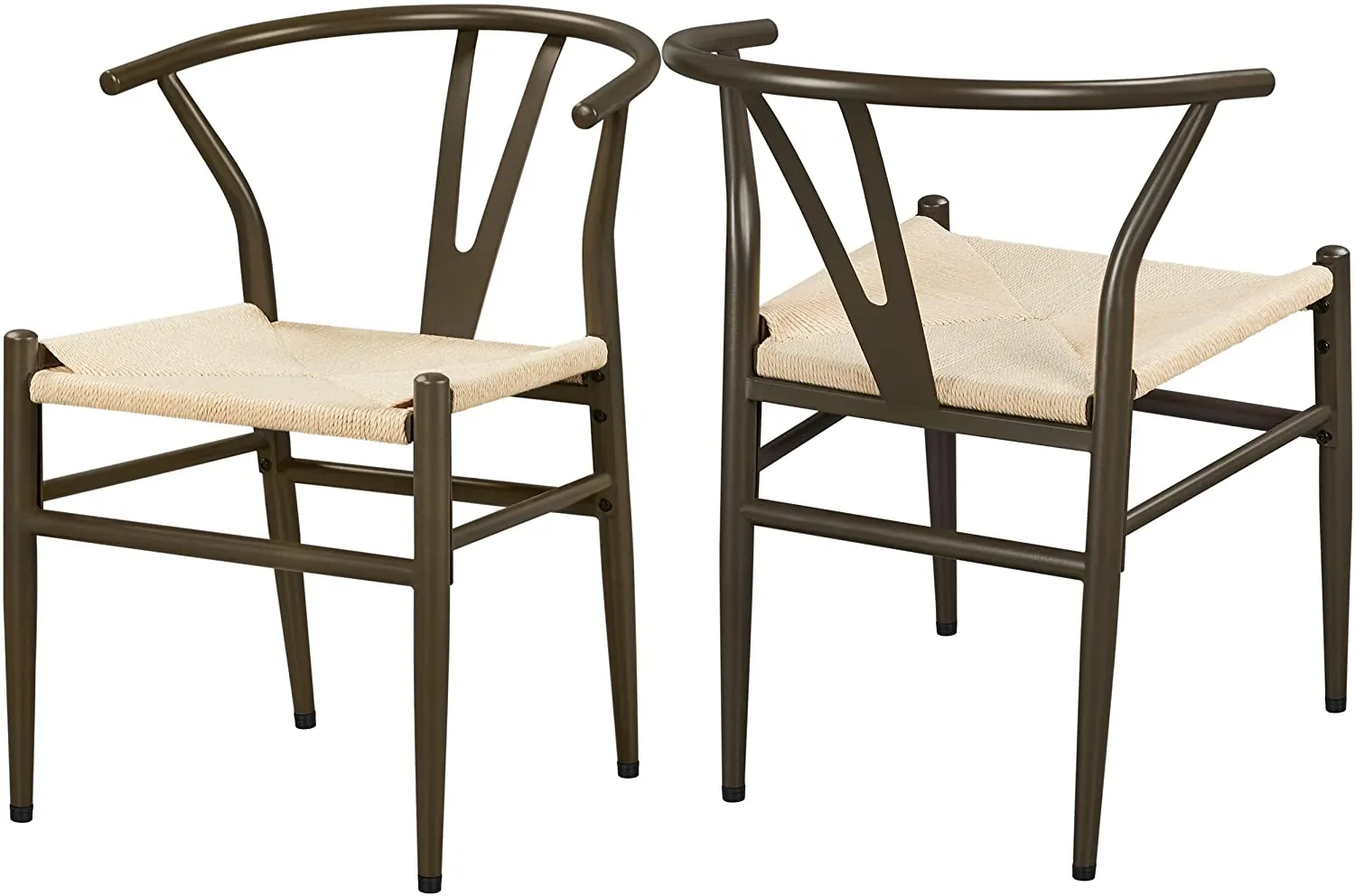 Set of 2 Weave Arm Chair Mid-Century Metal Dining Chair Y-Shaped
