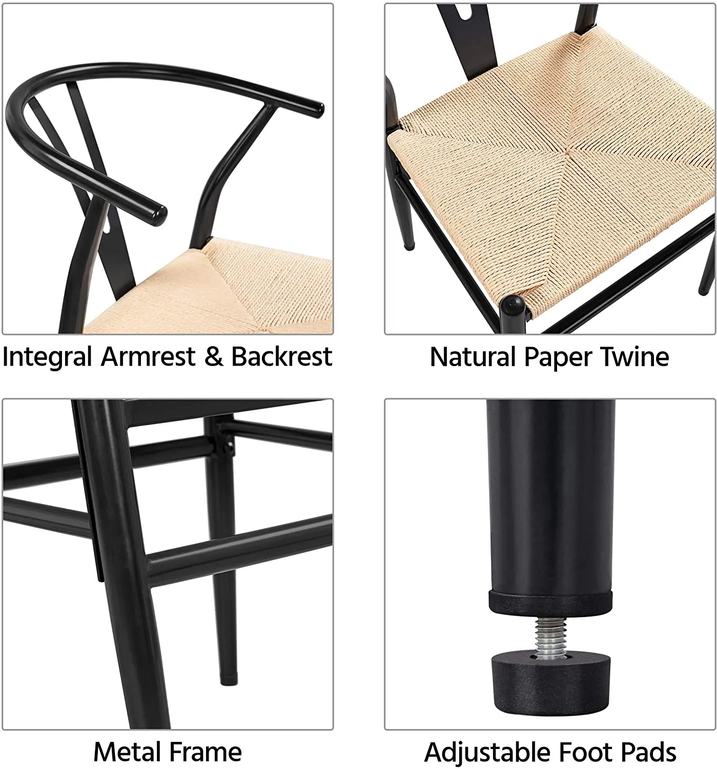 Set of 2 Weave Arm Chair Mid-Century Metal Dining Chair Y-Shaped