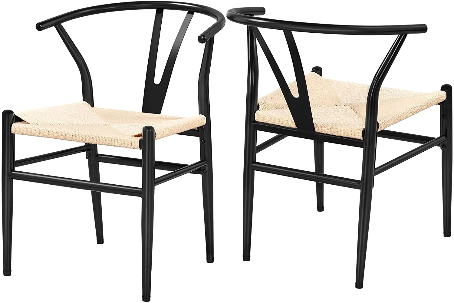 Set of 2 Weave Arm Chair Mid-Century Metal Dining Chair Y-Shaped