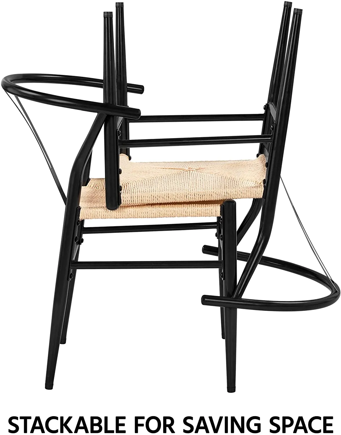 Set of 2 Weave Arm Chair Mid-Century Metal Dining Chair Y-Shaped