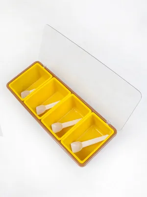 Set of 4 Spices Box with Tray & Spoons Brown