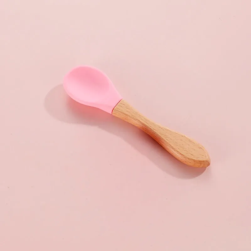 THE LITTLE LOOKERS Silicone Spoon with Bamboo Handle, BPA Free Feeding Spoons for Baby/Kids/Toddlers