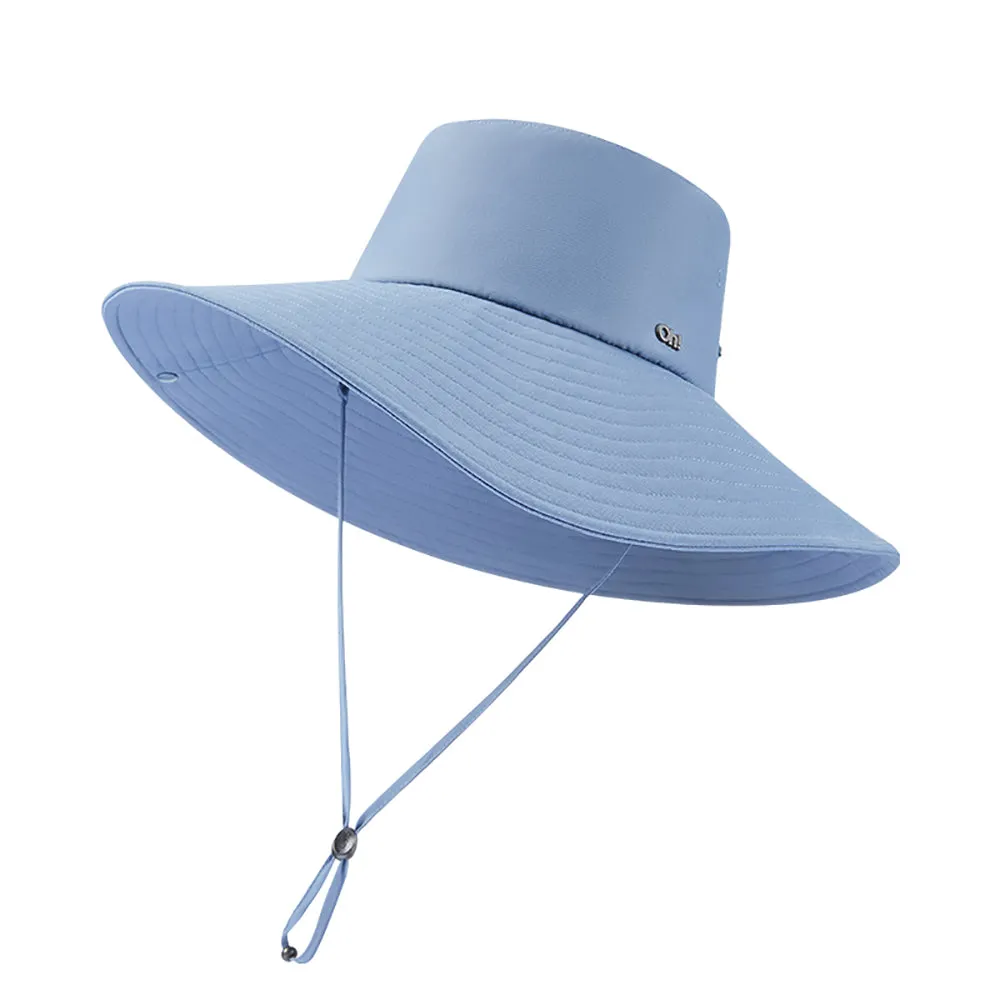 Unisex Extra Large Brim Sun Hat with Windproof Rope