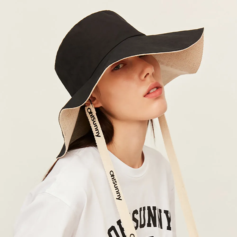 Women's Sun Hat Large Brim Bucket Hat Removable Belt