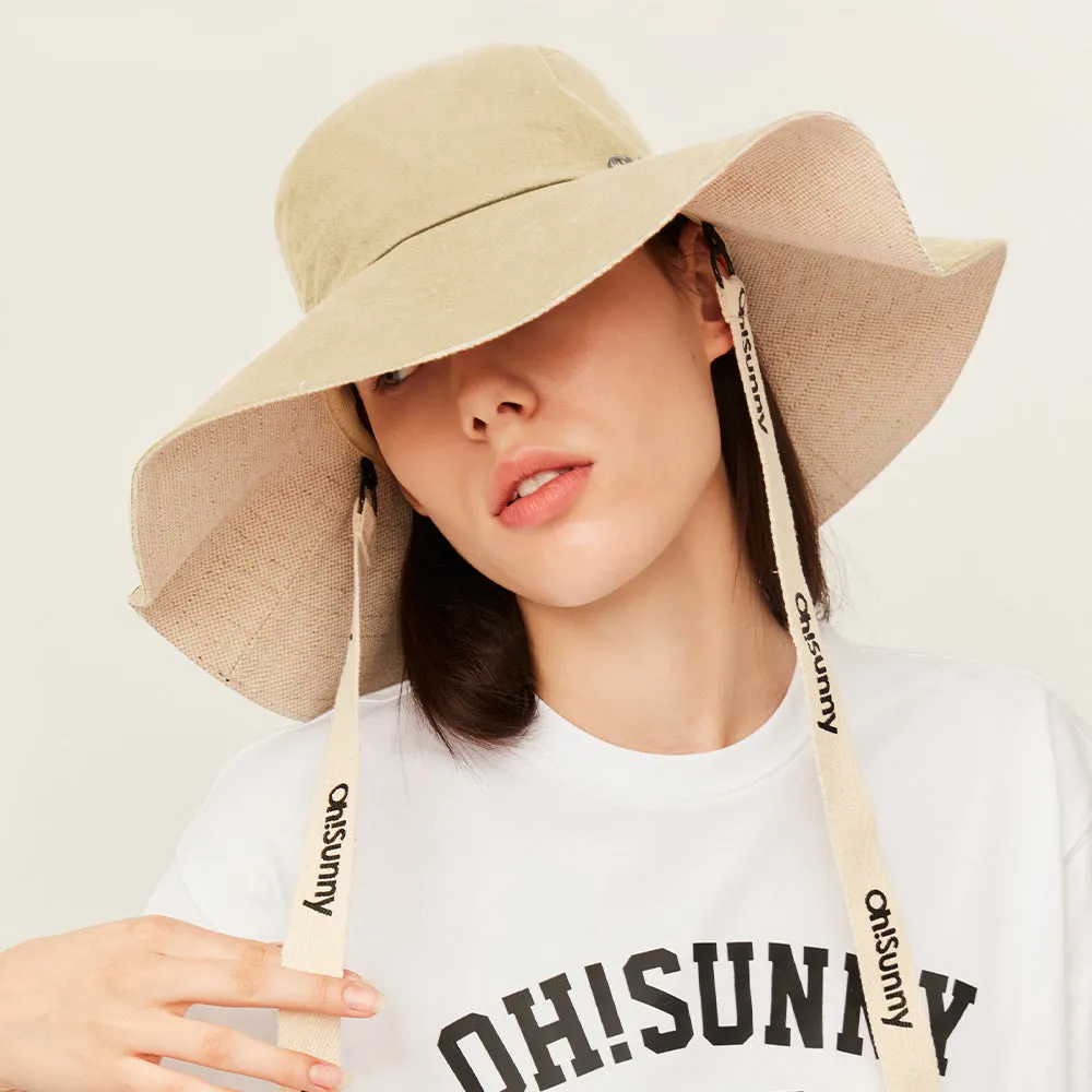 Women's Sun Hat Large Brim Bucket Hat Removable Belt