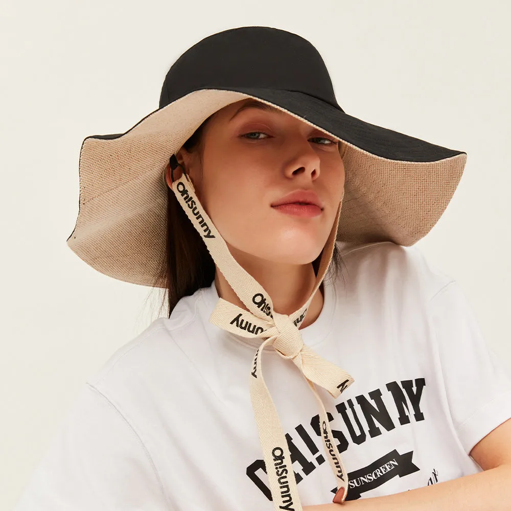 Women's Sun Hat Large Brim Bucket Hat Removable Belt