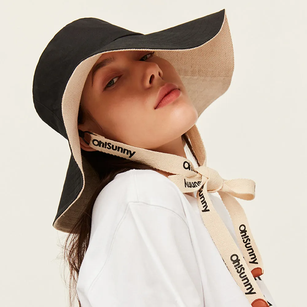 Women's Sun Hat Large Brim Bucket Hat Removable Belt